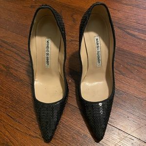 Manolo Blahnik black sequin high heels
